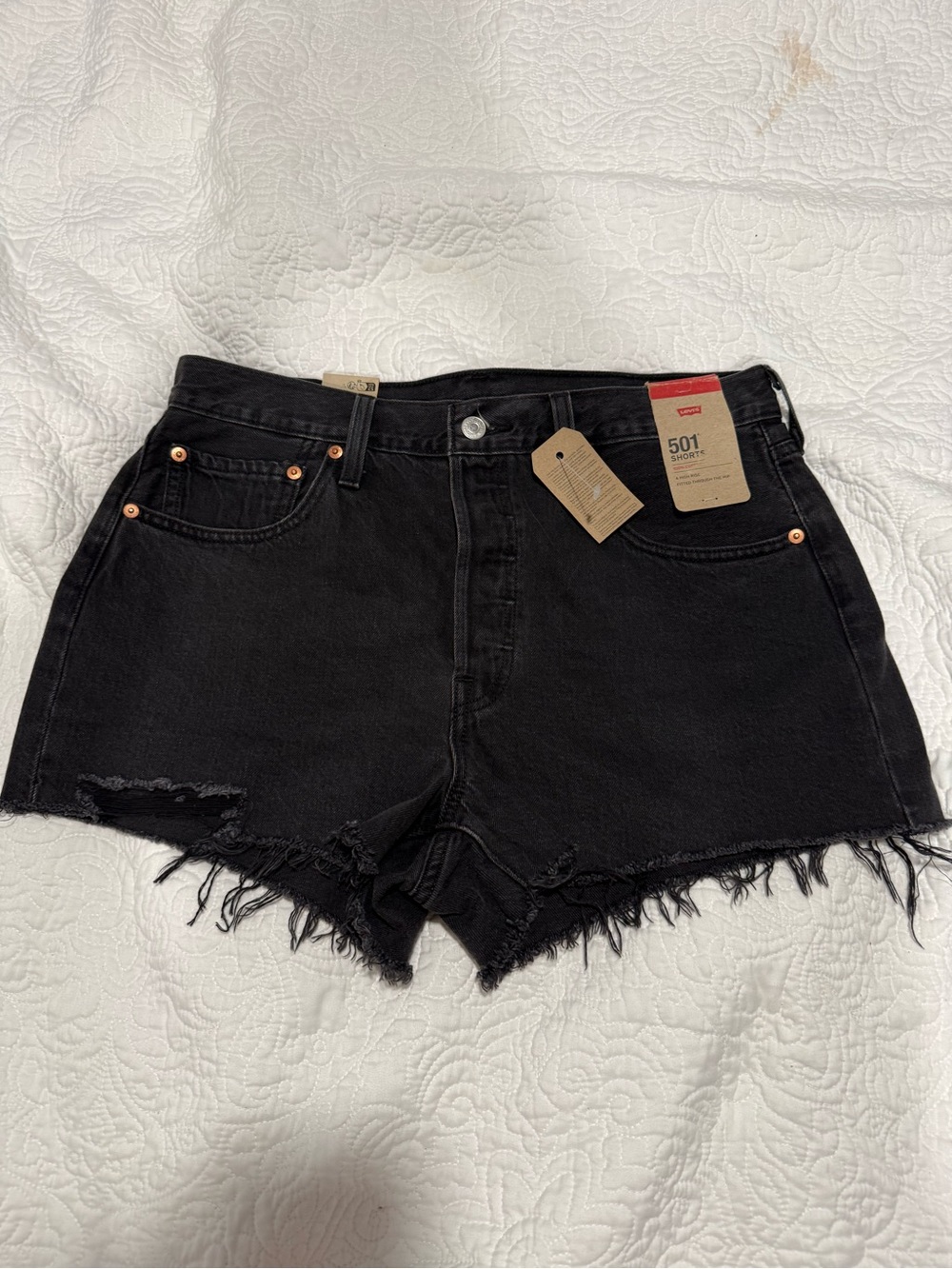 Levi's Black 501 High-Rise Frayed Hem Jean Shorts